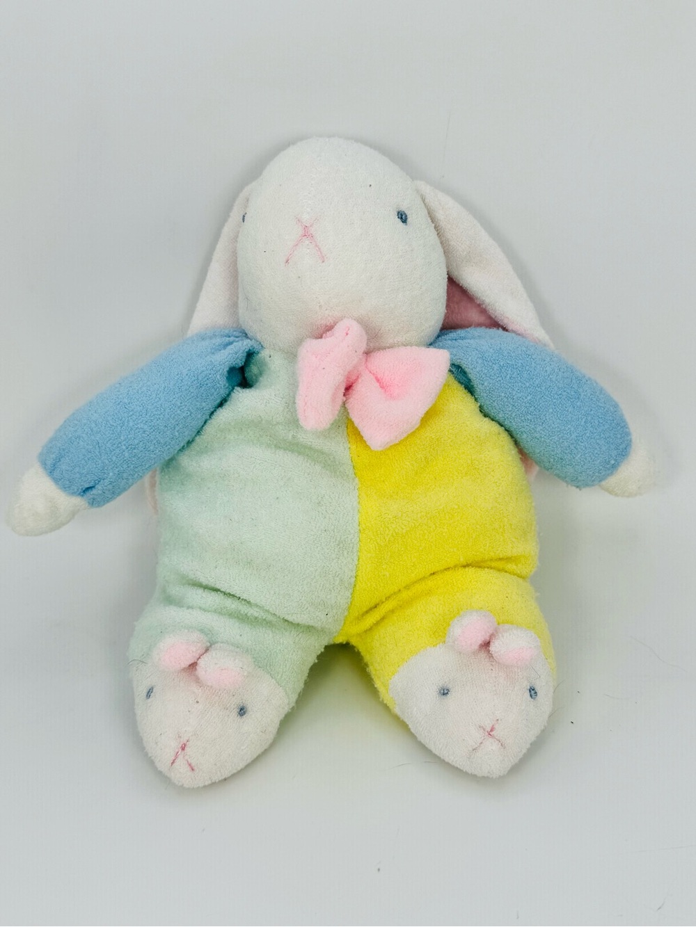 Soft Dreams Bunny Rabbit Plush Slipper Color Block Rattle Terrycloth Vintage Toy